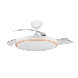 VENTILADOR TECHO C/LUZ 3 ASPAS RETRACTIL BLANCO+MADERA
