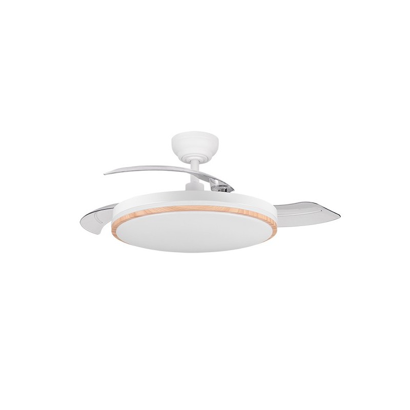 VENTILADOR TECHO C/LUZ 3 ASPAS RETRACTIL BLANCO+MADERA