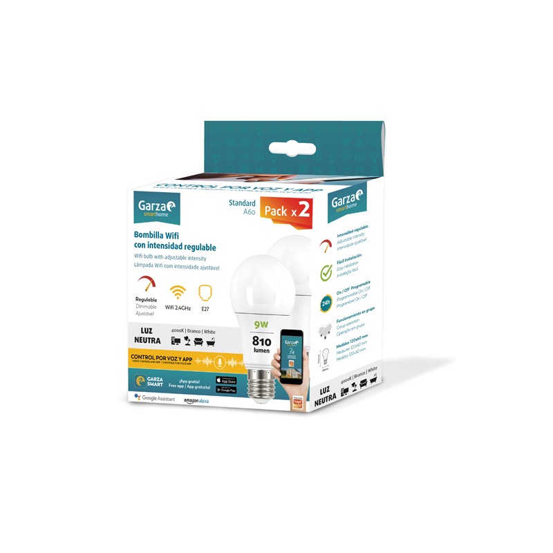 LAMPARA LED WIFI E27 LN REGULABLE PACK 2