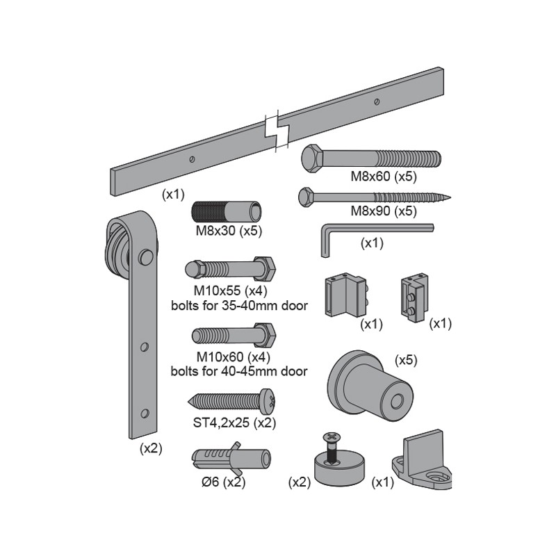 KIT CORREDERA RUSTICO 80 NEGRA