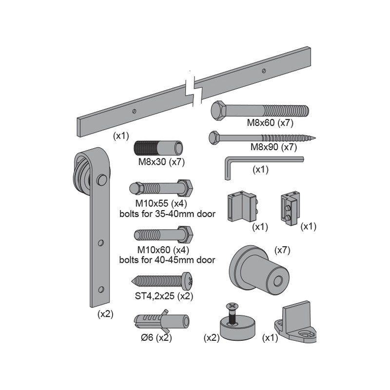 KIT CORREDERA RUSTICO 80 NEGRA