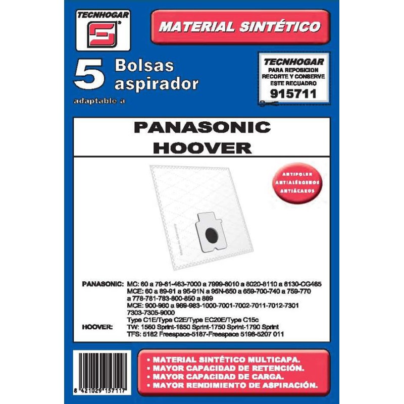 BOLSA ASPIRADOR 5 U. PANASONIC