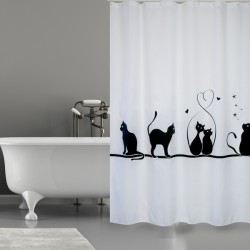 CORTINA BAÑO POLIESTER GATITOS